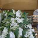 Ling's Moment 17.5" Tall Free Standing Artificial Flowers Arrangements 4 pcs Fall Wedding Aisle Runner Chair Decorations Lily of The Valley Ceremony Reception Rose Floral Party Outdoor Centerpieces (Wht-lily White & Olive)