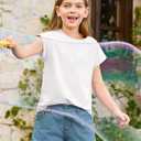 Haloumoning Girls Summer Cap Sleeve Shirts Kids Casual Cute Crewneck Tunic Tops Tees 5-14 Years