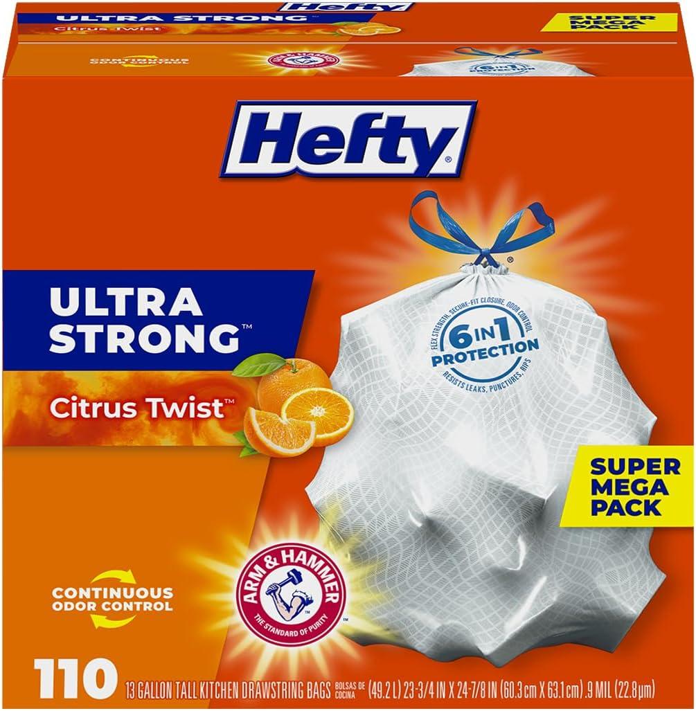 Hefty Ultra Strong Tall Kitchen Trash Bags, Citrus Twist Scent, 13 Gallon, 110 Count