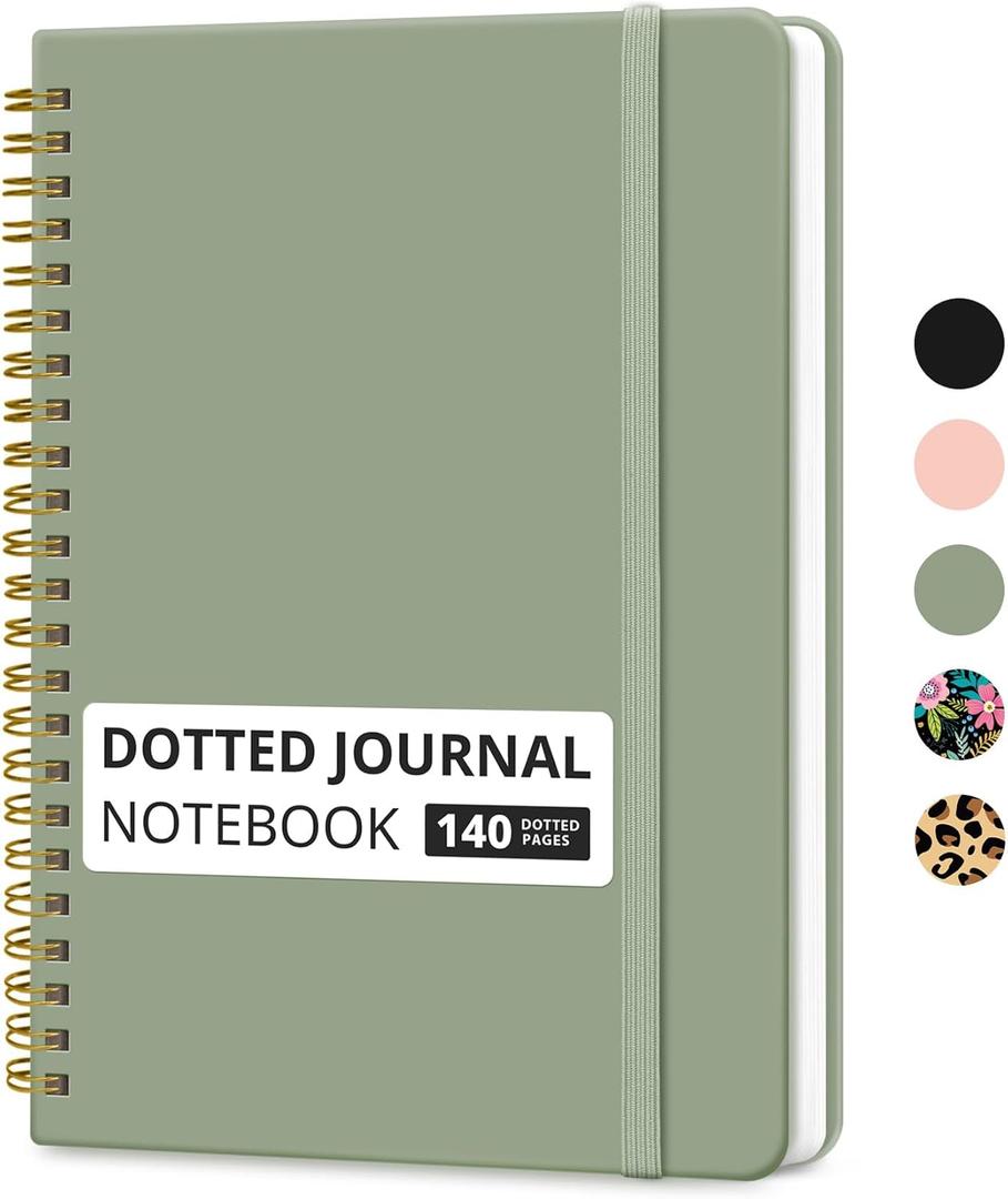 Taja Dotted Spiral Journal Notebook for Women & Men, 140 Pages, Dotted Notebook for Journaling & Note Taking, Journals for Writing, A5(5.7" x 7.9")  Green