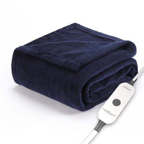 Sunbeam Electric Throw Royal Luxe Microplush Heated Blanket, 4 Heat Settings, 4-Hour Auto Shut-Off, Fast Heating, Warm and Cozy, Grey Rodeen Plaid, King