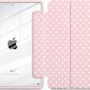 for iPad 9th 8th 7th Generation 10.2 Inch 2021 2020 2019 Case -[Built-in Pencil Holder], Shockproof Clear Hard Back, Slim Trifold Stand, Auto Wake/Sleep, for Girls teen Women, Pink white dot