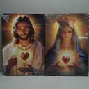 XLMDYYSW Sacred Heart Canvas Wall Art 2 Panel Jesus and Mary Portrait Picture God Divine Mercy Painting Christian Catholic Prints for Church Decor Framed (White, 16.00" x 24.00" x 2PCS)