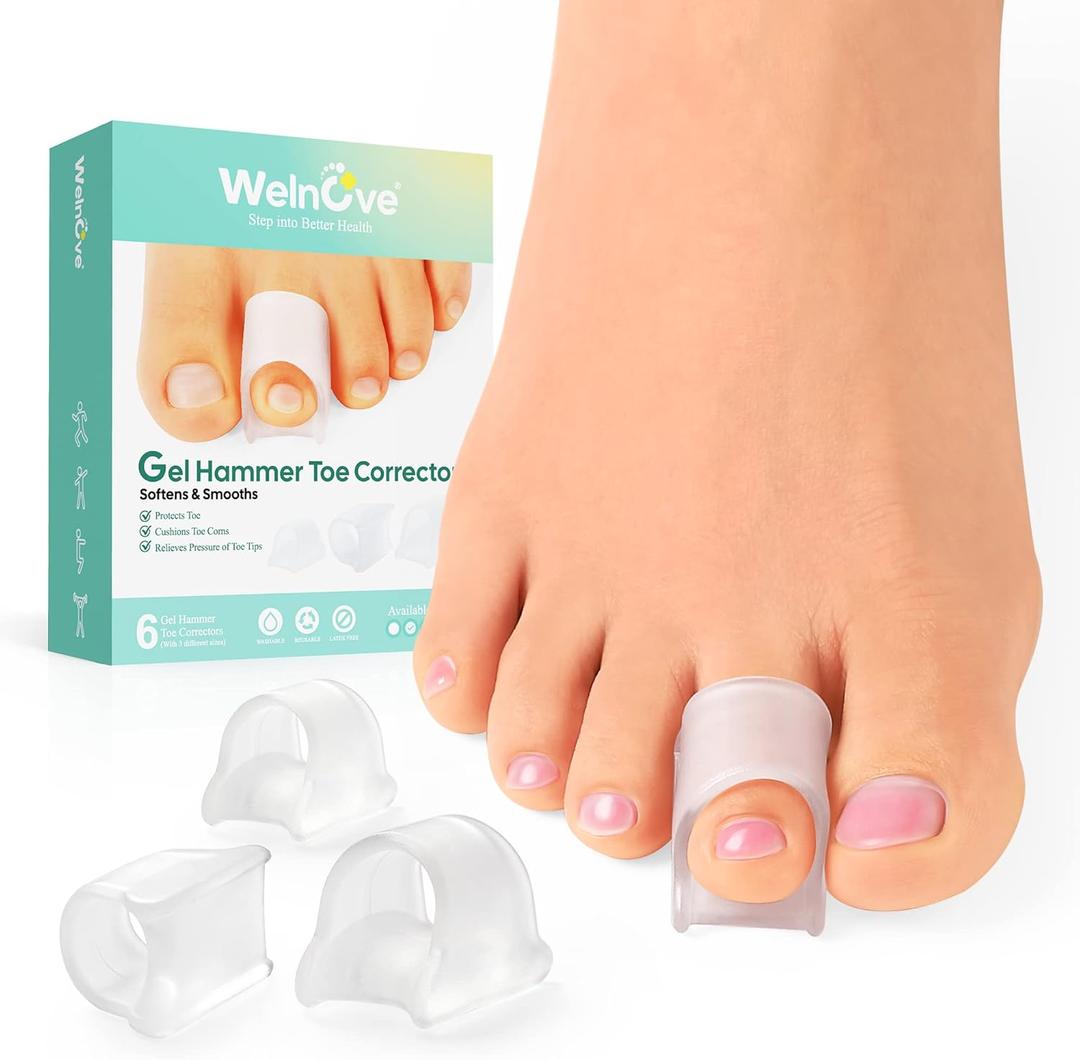 Welnove Hammertoe Corrector - Toe Straightener to Curled Toes, Broken toe, Bunion Corrector for Women and Men, Large*3 Pairs (Transparency)