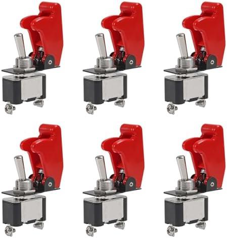 AITRIP 6 Pack Heavy Duty Rocker Toggle Switch 12V 20A SPST ON/Off 2Pin with Red Aircraft Safety Cover for Auto Car Marine Boat