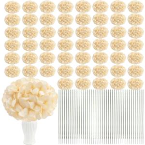 104 PCS Champagne Hydrangea Artificial Flowers Silk Floral Heads with Stems Full Hydrangea Flowers for Wedding Centerpieces Bouquets DIY Floral Decorations for Home Indoor