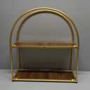 Crofy Gold Arched Frame Wall Shelf, Decorative 2 Tier Bathroom Wall Shelf with Walnut Finish Shelves and Robust Storage Capacity, 6" D x 17.9" W x 19.18" H