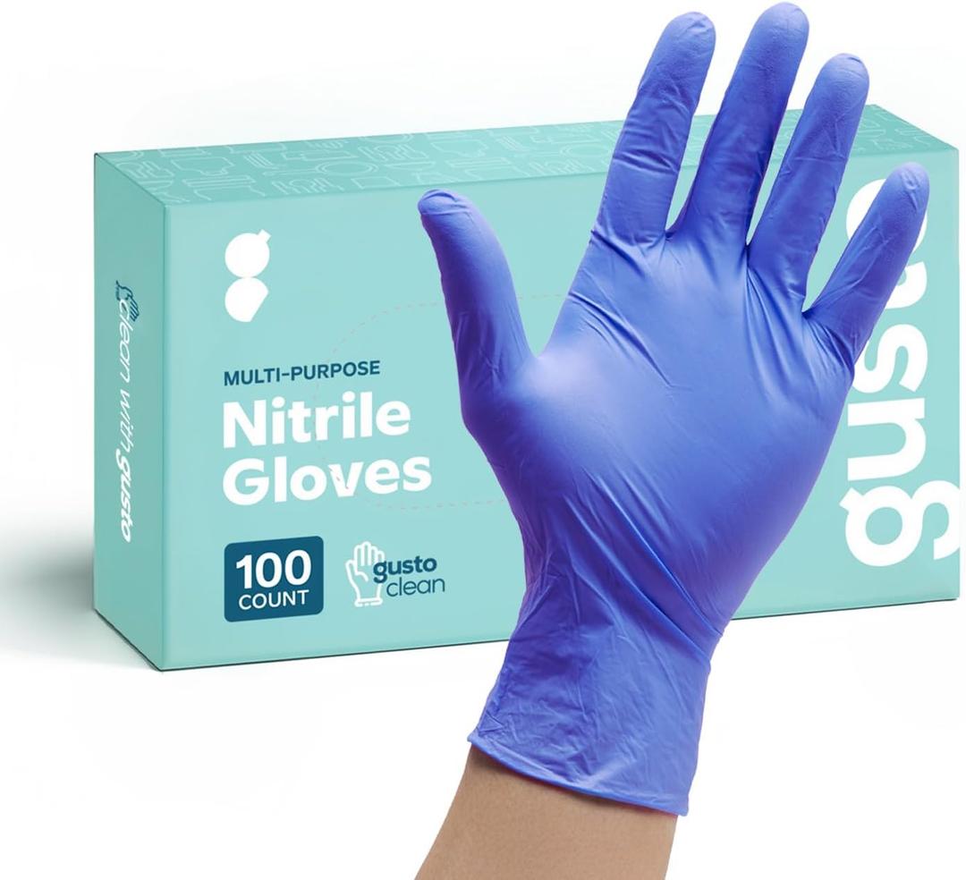 GUSTO [100 Count] Blue Nitrile Disposable Gloves - 4 Mil, Latex & Rubber Free, Non-Sterile Powder Free - Large