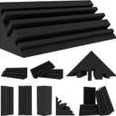 TroyStudio Bass Traps - 12 Pcs 4 X 4 X 12 Inches Dense Thick Studio Bass Foam Corner, Acoustic Treatment Panel Absorbing Echo Reverb, Low Frequency Sound Absorber for Music Room Home Recording Studio
