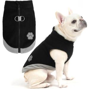 Mihachi Dog Fleece Vest Sweater Zip Up Warm Pullover Step-in Dog Jacket with Dual D-Ring Leash, Winter Cold Weather Reflective Coat Clothes Hoodie for Small Medium Dogs Puppy Cat Boy Girl, Black L (Large(Chest: 19", Neck: 16", Back: 14"))