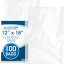 12" X 18" Open-End Flat Clear Poly Bags (100 Count) - 1.1 Mil Clear Plastic Bags for Packaging, Shipping, Storage - No Adhesive Strip - Spartan Industrial
