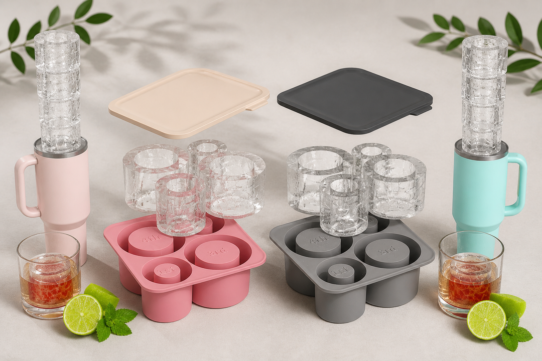 Large Silicone Ice Cube Tray for 20-30-40 oz Tumbler Cup, Slow Melting Ice Mold with Lid, Easy Release Ice Maker (Pink+Gray 2 Pack)