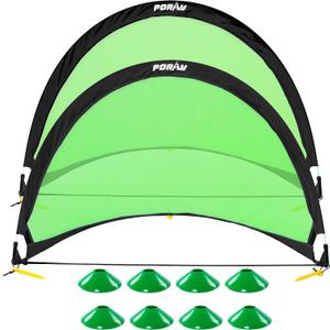 Poray Soccer Goal for Kid Easy-up Set of Two Portable Soccer Net 210D Oxford with 8 Field Marker Cones Extra Stakes Fun for Backyard and Soccer Training