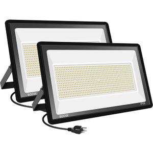 2 Pack 600W LED Flood Light, Outside Warm White Flood Lights,3000K 60000LM Super Bright Outdoor Security Lamp (3000W Equivalent), IP66 Waterproof Floodlight for Yard, Field, Court, Stadium