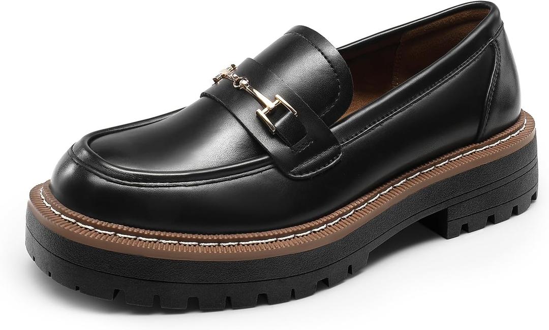 DREAM PAIRS Loafers for Women Platform Chunky Heel Slip On Loafers Business Office Casual Dressy Loafer Shoes (6, Black-pu)