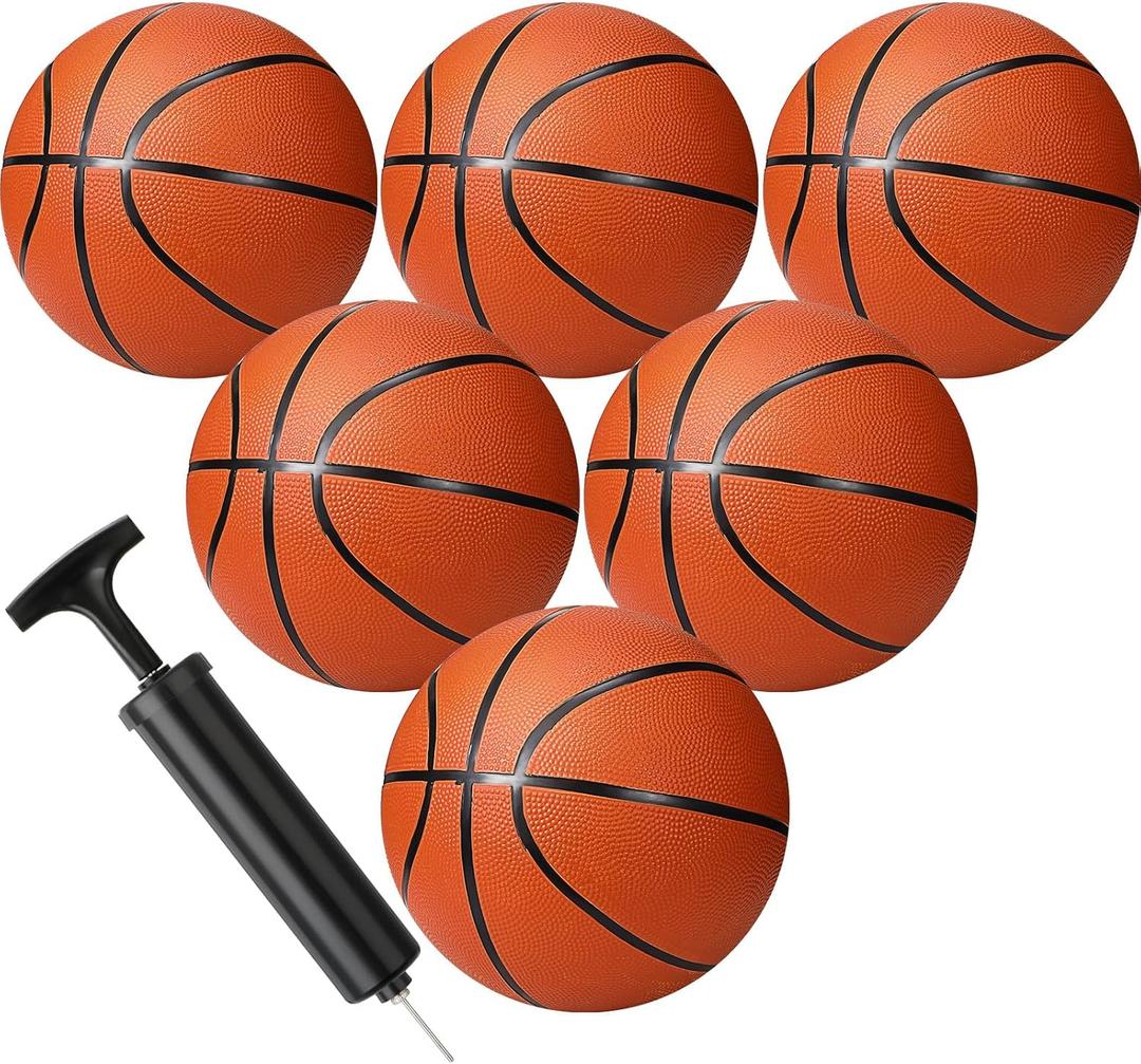 Wettarn 6 Pcs Size 5 Basketballs Bulk Christian Charity Donation Supplies 27.5 Inch Basketball with Pump Xmas Gifts for Games Training (Brown)