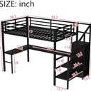 Loft Bed with L-Shaped Desk and USB, Metal Bed with Wardrobe and Adjustable Shelf, High Bed Frame with LED for Bedroom (Black, Full)