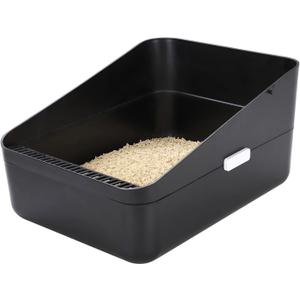 Sfozstra Open Top Litter Box: Black Medium Size with High Sides & Anti Leak Design, Easy Clean Litter Pan for Home Cats