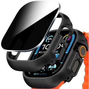 Black for Apple Watch Ultra/Ultra 2 49mm Privacy Case,Hard PC Case + Privacy Tempered Glass Screen Protector Cover for iWatch Ultra 2/Ultra 49mm Touch Sensitive,Scratch Resistant,Accurate Fit