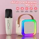 Kids Karaoke Machine Toy Ages 3-12, 2 Wireless Mics BT Speaker, Cream | Voice Changer, LED Party Lights, Duets, BT 5.3, Mini Rechargeable Portable, Christmas Birthday Gifts for Toddler Boys & Girls