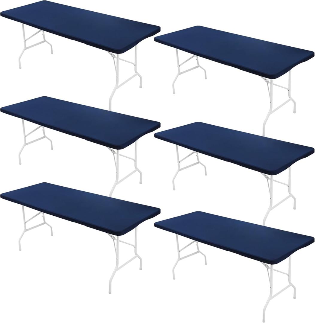 Fivenl 6 Pack Spandex Table Top Cover for 6FT Rectangle Table, Stretch Fitted Tablecloth Washable Elastic Edge for Indoor Outdoor Party Picnic Camping (30" W x 72" L, Navy Blue)