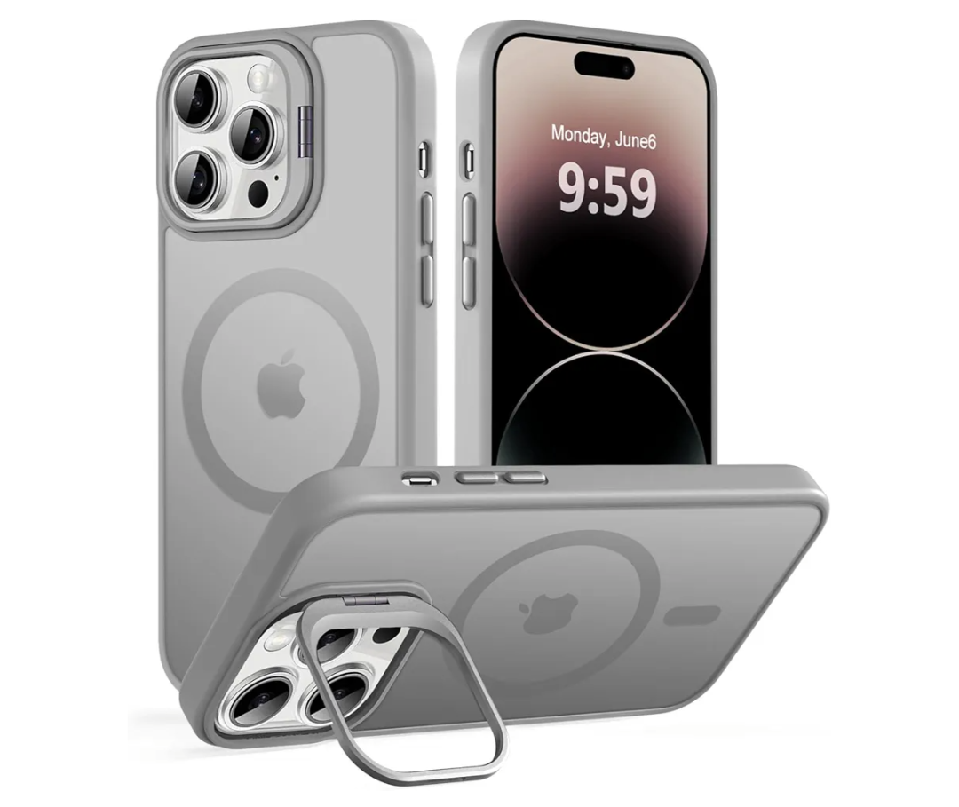 Magnetic Case for iPhone 14 Pro with Kickstand, Compatible with Magsafe, Built-in Camera Stash Stand, Military Protection, Skin Feeling Phone Case for iPhone 14 Pro, Titanium Gray