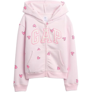 GAP Girls Logo Hoodie Hooded Full Zip Sweatshirt Light Pink Heart, Size M