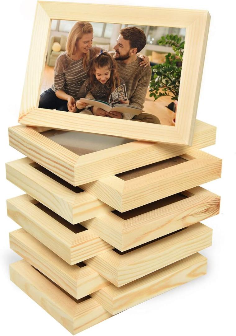 10 Pack Wood picture frames for crafts, Unfinished Wood Photo Frames, Craft Frames Set For Arts Crafts, DIY Painting Projects - For Adults and Kids Craft (5 x7 Frame Size Holds 4 x6 Pictures)