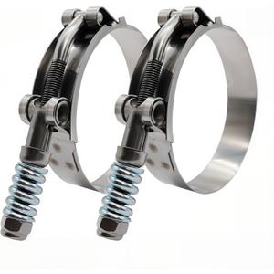 3.5" Hevy Duty T Bolt Hose Clamp Stainless Steel - Spring Loaded 95-103mm for 3.5" I.D. Hose with 3mm - 6mm Wall Thickness, Auto-adjusting maintain Constant Tension (95mm - 103mm, 2 Pack)
