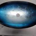 Bathroom Boat Shape Artistic Glass Vessel Sink Free Black Faucet and Pop-up Drain Set, Blue, 21x13.4 inches