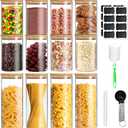 Glass Jars with Bamboo Lids Set of 12, Glass Storage Containers with Airtight Lids Storage Jars Food Storage Containers for Pasta, Flour, Cereal, Sugar, Cookie