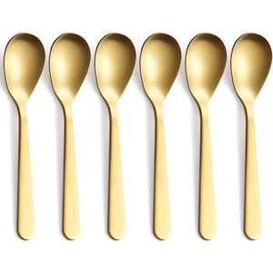 Matte Gold Demitasse Espresso Spoons, Stainless Steel Satin Finish Coffee Spoons, Mini Teaspoons, Sugar Spoons, 4.7-inch, Set of 6