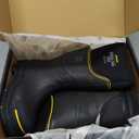 Dryshod Unisex Steel-Toe Max Hi Work Boots | Slip Resistant | Waterproof | Rubber | Black/Yellow, Size: 9