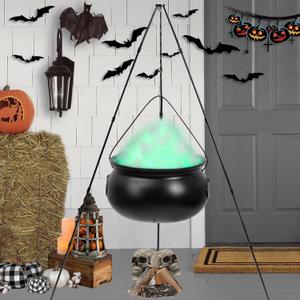 Halloween Decorations Outdoor - Large Witches Cauldron on Tripod with Light, Halloween Hocus Pocus Decor Party Black Plastic Candy Bowl Bucket Decorations for Home Porch Outside