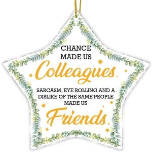 2 x Funny Colleagues Gifts Christmas Ornament, Coworker Christmas Birthday Gifts, Farewell Going Away Goodbye Gifts for Coworker Friend Star Shaped Acrylic Hanging Ornament (B12)