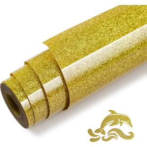 Gold Glitter HTV Heat Transfer Vinyl Rolls - 12" x10ft Glitter Gold Iron On Vinyl for Cricut and Shirts, Easy to Cut & Weed & Transfers for Heat Press Vinyls DIY Design