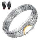 49ft Barbed Razor Wire, Hot-Dip Galvanized Barb Wire Roll for Crafts Fences, Fence for Critter Deterrent (Single spiral 49ft)
