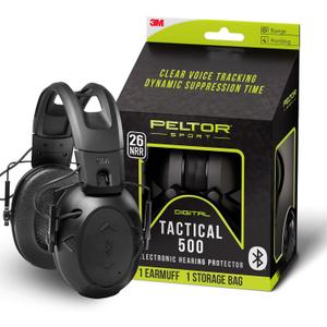 Peltor Sport Tactical 500 Bluetooth Hearing Protection Ear Muffs, 26 dB Noise Reduction Rating, Electronic Hearing Protection Headphones for Shooting, Hunting, Mowing, Construction, Concerts, & More