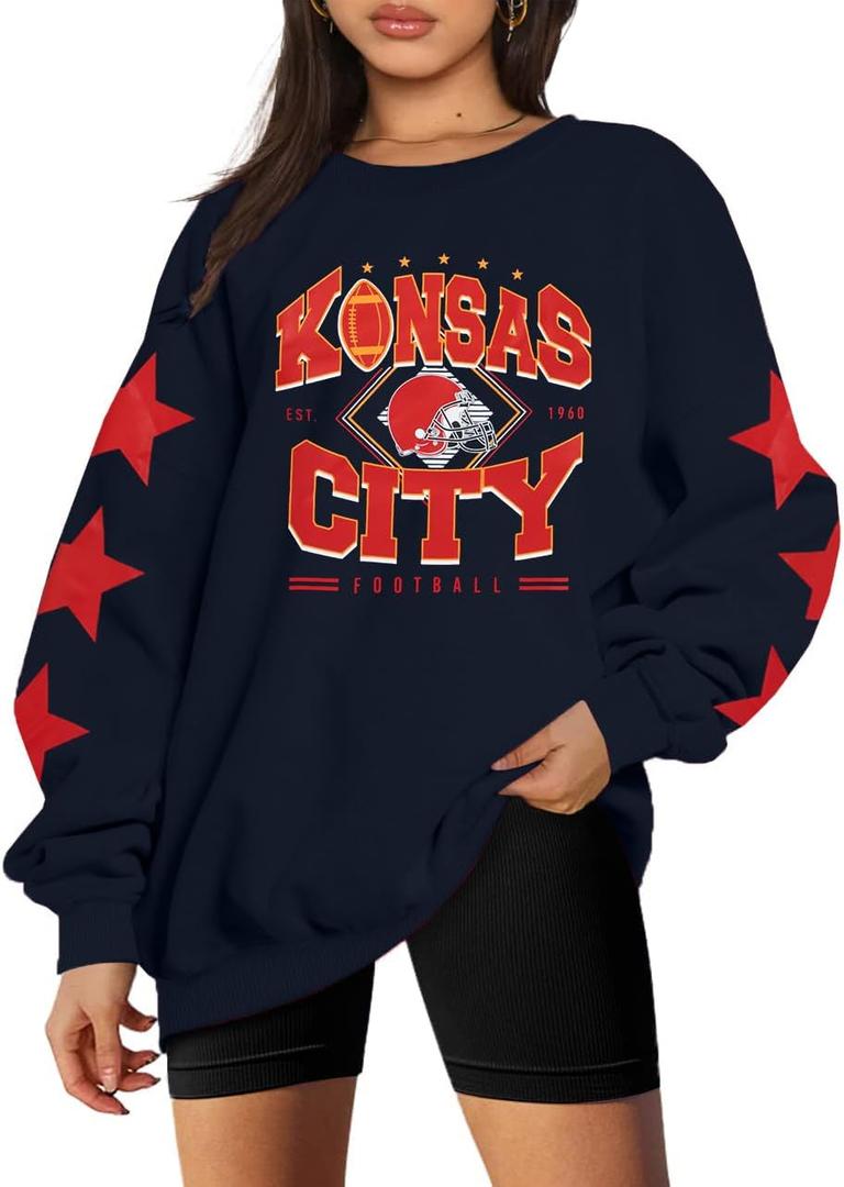 MNLYBABY Football Sweatshirt Women Game Day Sweatshirts in My Game day Era 87 Graphic Long Sleeve Tops (Blue, XL)