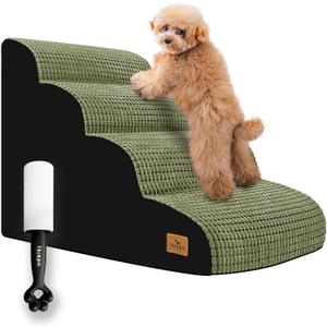 Dog Stairs for Small Dogs, 20.5 in H 4 Step Curved Dog Ramp for High Bed and Couch, Foam Dog Ramp with Durable Non-Slip Waterproof Fabric Cover, Pet Stairs for Pets Joints, Green