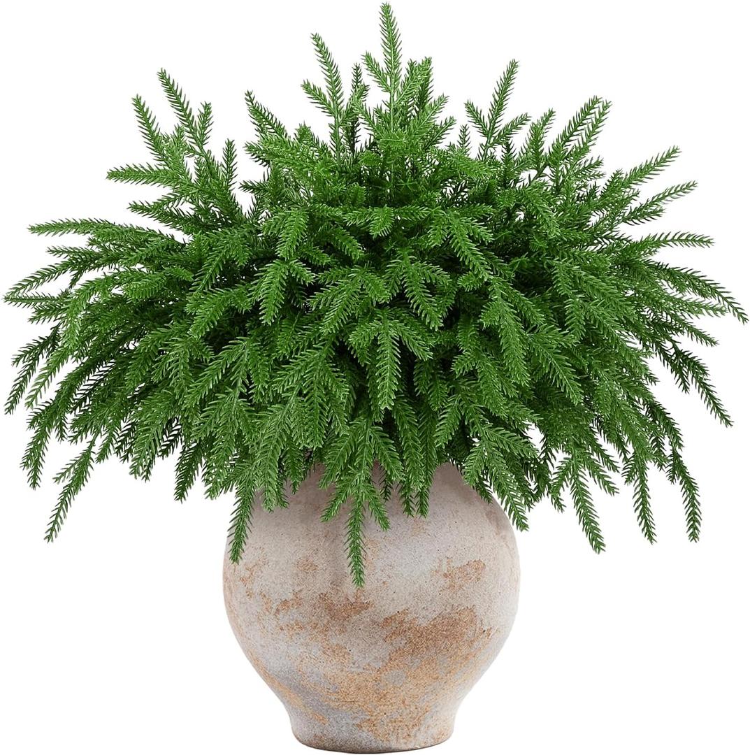 UOOKKI Norfolk Pine Stems for Christmas Decor, 50 Pcs Artificial Faux Realistic Pine Branches for DIY Crafts, Indoor Outdoor Holiday Decorations