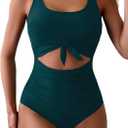 Eomenie Women's One Piece Swimsuit Tummy Control Slimming Bathing Suit Cutout Tie Knot Swimwear (Medium, Teal)