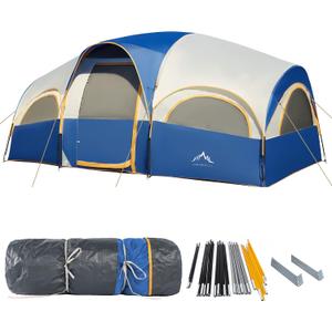 8 Person Tent for Camping, Waterproof Windproof Family Tent with Rainfly, Divided Curtain Design for Privacy Space, Portable with Carry Bag