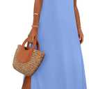 MEROKEETY Women's 2026 Summer Casual Maxi Dress Spring Beach Vacation Short Sleeve Crewneck Split Midi T Shirt Dresses (S)