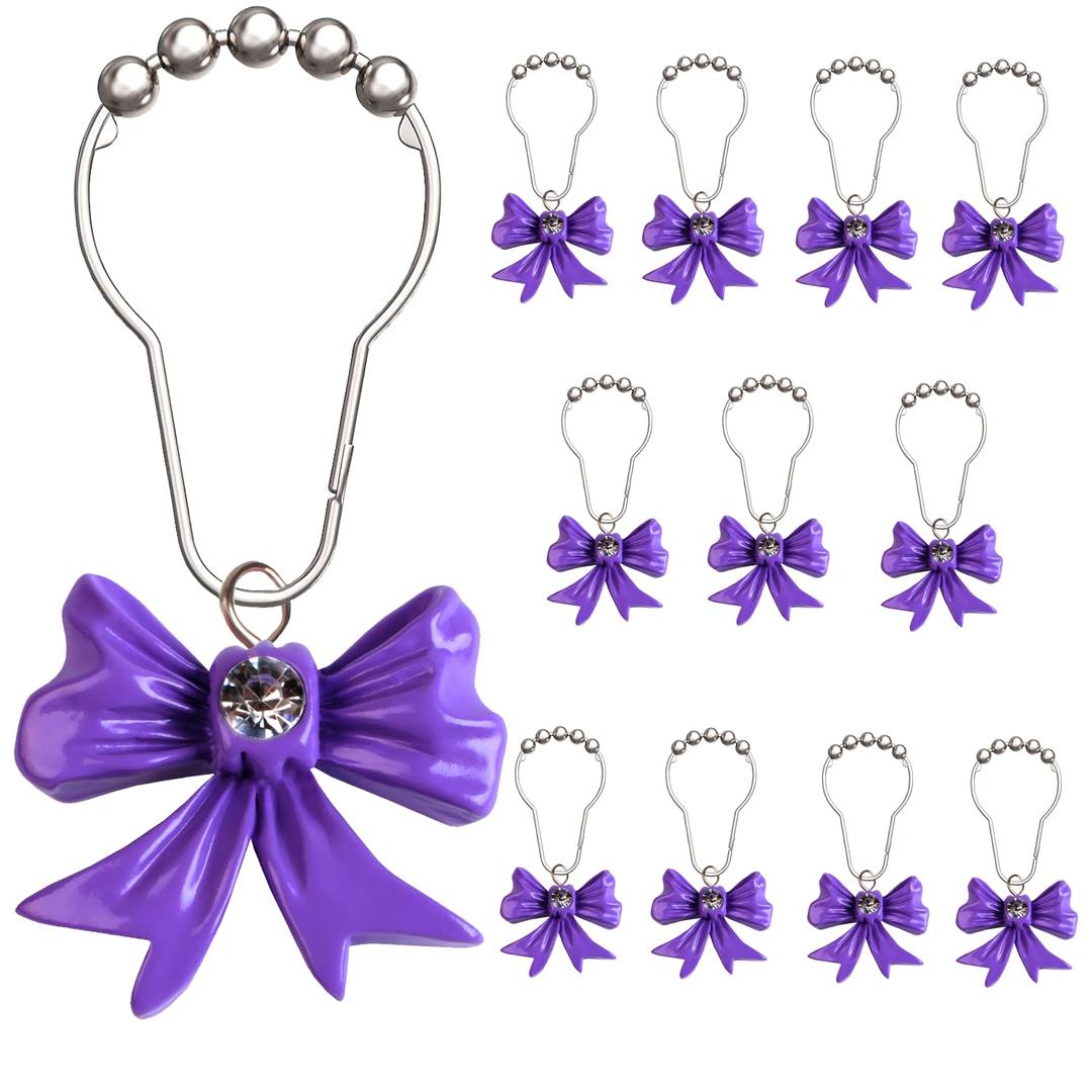12 Pcs Black Bow Knot Shower Curtain Hooks Decorative Stainless Steel Curtain Hooks for Bathroom Shower Rods