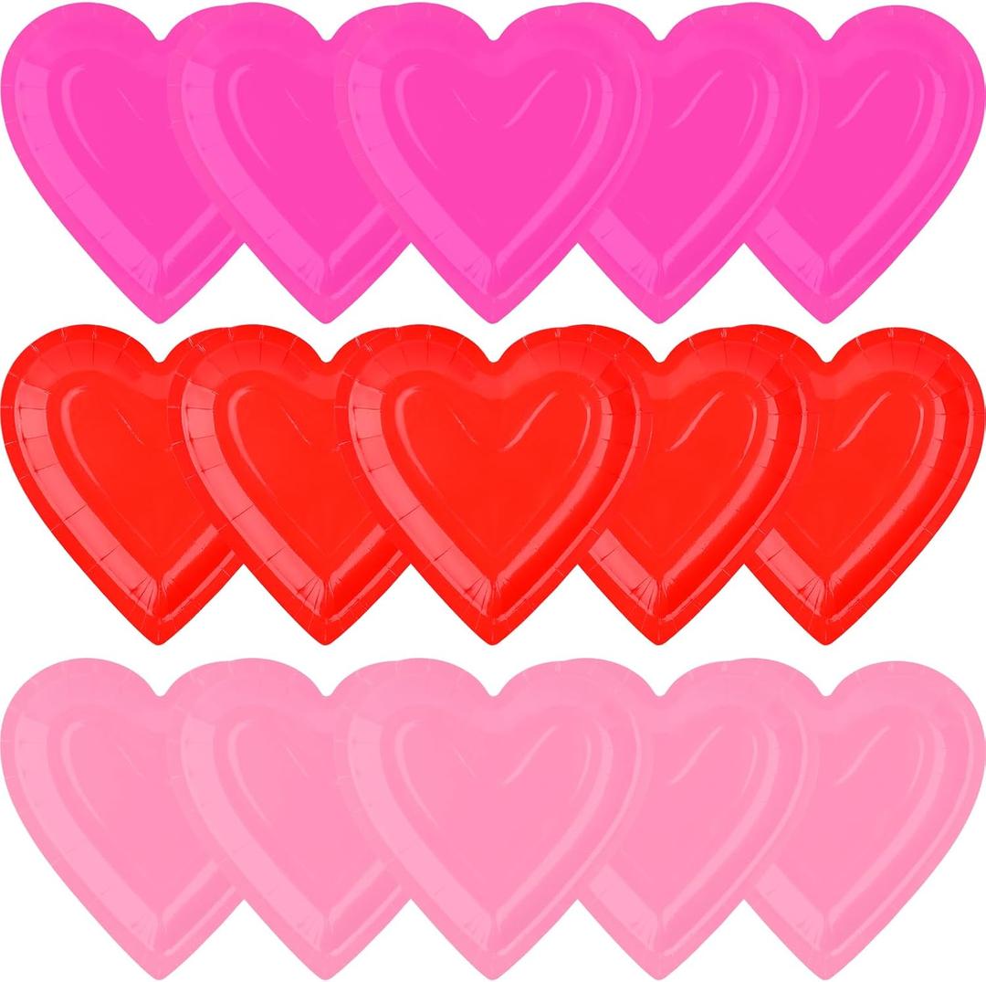 Gatherfun 48Pcs Heart Shaped Paper Plates Set - Romantic Red Heart Tableware for Valentine's, Anniversary Party Supplies & Valentine's Day Party Decorations