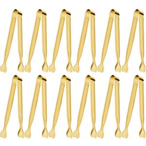 Serving Tongs, Anytrp 12-Packs Stainless Steel Sugar Tongs, 5.3inch Small Tong Kitchen Appetizers Tong for Serving Food, Buffets, Coffee Bar, Tea Party, Desserts Party and Ice Bucket (Gold)
