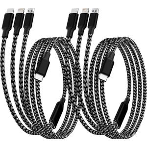 IDISON USB C Multi Charging Cable [2Pack 4FT], 3 in 1 Charging Cable Nylon Braided USB-C Multiple Charger Cord with Type-C, Micro USB and IP Port for iPhone 16/15 Series/Cell Phones and More