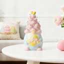 WDS WONDROUS Easter Decorations Lighted Gnome Figurine, Ceramic Battery Operated LED Easter Decor with Pink Hair Holding Egg, Spring Home Decor, Table Centerpiece, Indoor Gnome Decorations