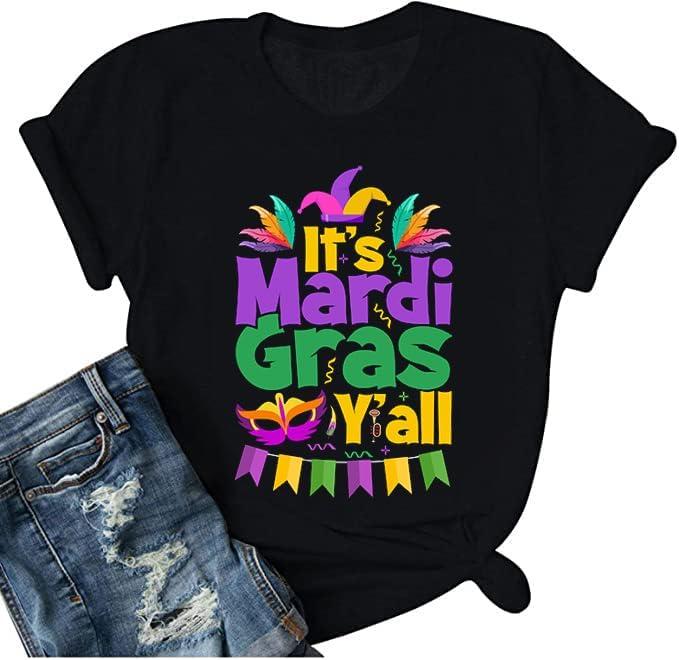 Women Mardi Gras Shirts It's Mardi Gras Yall Tshirts New Orleans Fat Tuesday Carnival Outfits Mask Parade Graphic Tee (XL)